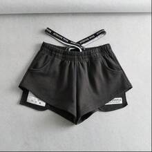 Pantalones Cortos Deportivos Negros de Cintura Alta para Mujer, Estilo Casual de Verano, Corte Holgado, Pierna Ancha, Cintura... - Negro - Ver 8