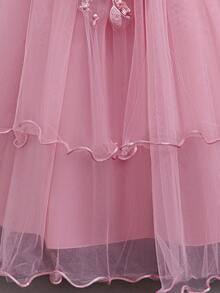 Young Girls Elegant Petal Sleeve Wedding Dress Princess Gown With Beaded Sequin 3D Floral Decor Fluffy Long Skirt, Suitable For Graduation Prom, Party Wear - Dusty Pink - View 10