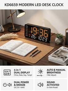 This Stylish And Elegant LED Digital Alarm Clock Features Soft Lighting And Displays Temperature, Date, And Day Of The Week. It Is An Ideal Choice For Home Decor And Desktop Display. Powered By USB Or 3 AAA Batteries (Not Included). - Upgraded Version - View 6