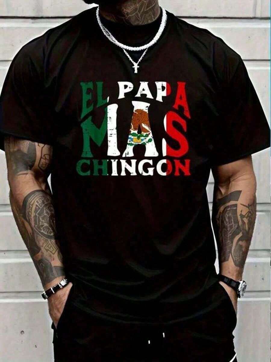 % Cotton The Coolest Grandpa Funny T-Shirt Best Mexican Dad Graphic T-Shirt Crew Neck Casual Short Sleeve Classic Style HCAL O0YT - 軍綠色 - 查看 1