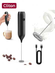 CLITON Handheld Rechargeable Milk Frother, Type-C Fast Charging With Long Battery Life, Lightweight Compact Design, Creates Rich Creamy Foam For Multiple Beverages, Easy Operate & Store, Perfect Kitchen Accessory & Holiday Gift For Coffee Lovers - Multicolor - View 2