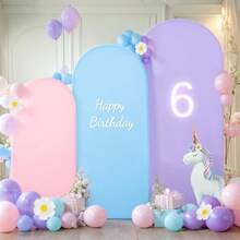 Juego de 3 fundas de telón de fondo de arco morado de 4 pies 5 pies 6 pies fundas de elastano para arco de boda para baby shower fiesta de cumpleaños ceremonia de boda decoración - Rosa prpura azul - Ver 4