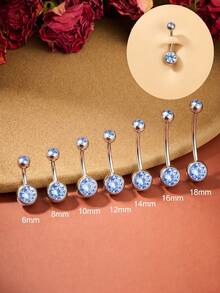 1pc 14G Stainless Steel Belly Ring, Light Blue, Classic Style, Suitable For Daily Wear, Women's Belly Piercing Jewelry, Available Sizes 6/8/10/12/14/16/18mm - Baby Blue - View 1