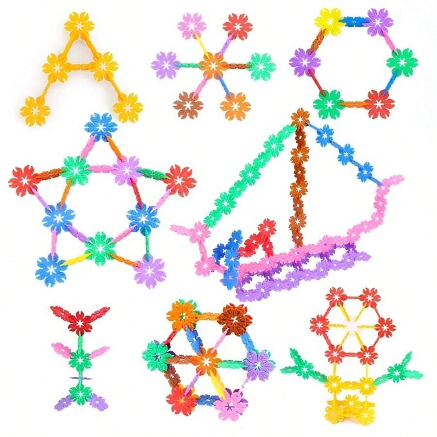 110pcs/210pcs Colorful Leaf & Snowflake Building Block Toy Set, Plug-In Toy Set With Diagrams, Durable, Develops Children's Spatial Imagination, Hands-On Construction Skills And Color Recognition, Perfect Choice For Birthday Gifts, Party Gifts, Holiday Gifts, Children's Day Gifts - Multicolor - View 1