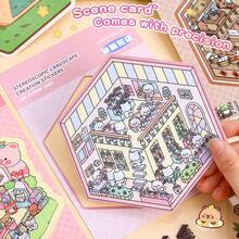 1 Pack 50pcs Decorative House Stickers, Scene Stickers, Landscape Stickers (30pcs Material + 20pcs Background Cards), Miniature Scene Stickers, Landscape Stickers, Manual Stickers, Sticker Small House Scene, Reusable, Multiple Sizes Available - Cute Pink - View 10