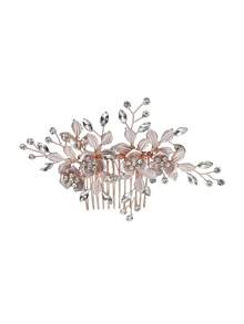 1 pieza Peineta de novia con strass en oro rosa, accesorio para peinado de banquete vintage hecho a mano con flores y hojas, adorno para el cabello de boda - Multicolor - Ver 9