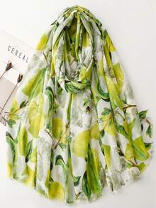 Women's Floral Print Scarf, Casual Versatile, Suitable For Daily Wear - Green - View 1