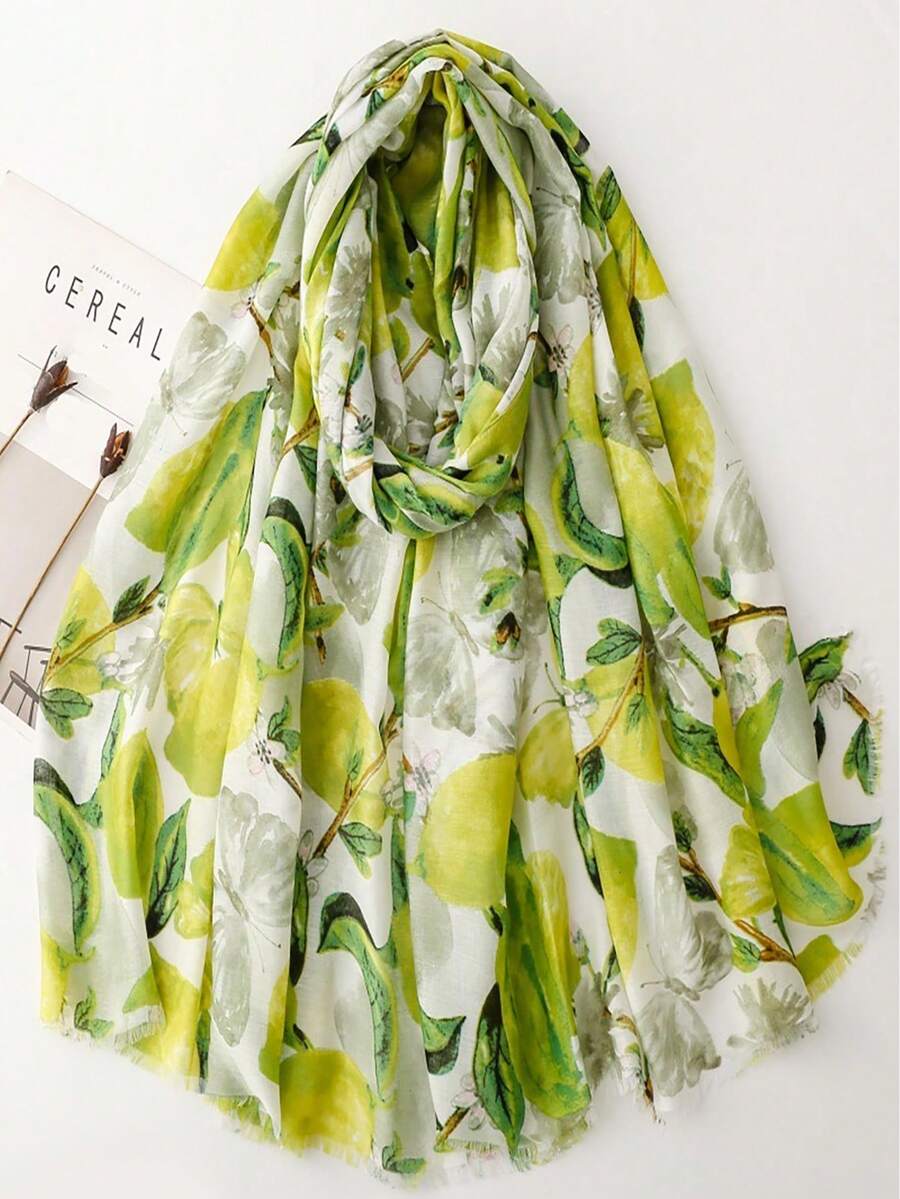 Women's Floral Print Scarf, Casual Versatile, Suitable For Daily Wear - Green - View 1