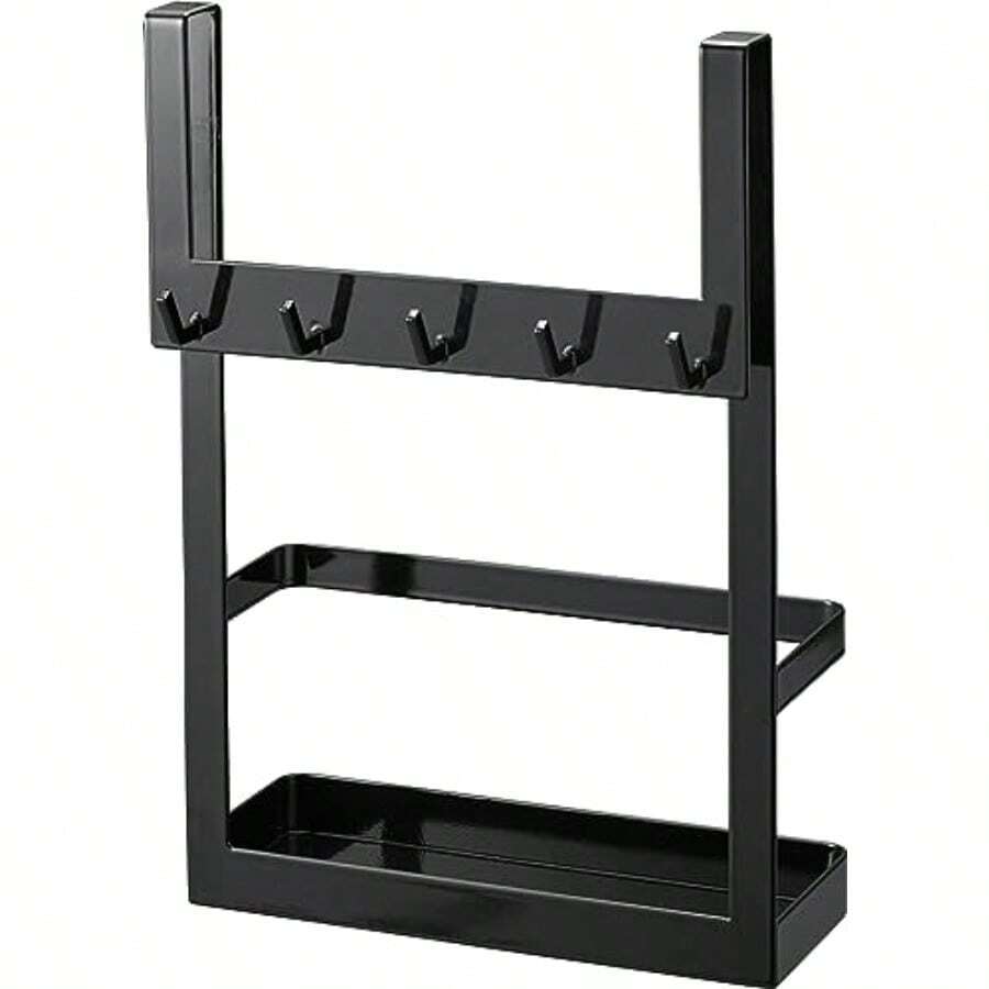 Shoe Cabinet Door Hanging Hook & Tool Holder, Black, Approx. W20 X D12.5 X H30cm, Tower-Type Entryway Storage, Spray Key Hook. - ブラック - View 1