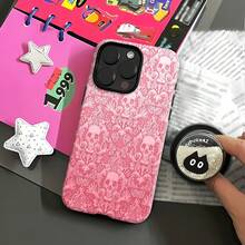 Funda para teléfono con diseño de calaveras en rosa, compatible con fundas para teléfonos , Apple, VIVO, OPPO, , Transsion, ,  y Honor. Hecha de material TPU, tiene protección contra golpes y caídas. Es un excelente regalo para amigos y familiares. - Negro - Ver 4