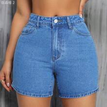 xuehuamaoyi02  Shorts de mezclilla casuales lisos para mujer para uso diario - Lavado ligero - Ver 4