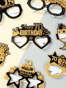 8个黑色和金色70岁生日派对纸杯，70岁生日派对拍照道具，70周年纪念生日派对装饰，生日派对用品，70岁生日庆祝礼品，70岁生日家居装饰，生日派对配件 - 70號 - 查看 9