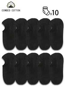 1/3/5/10/20 Pairs Men's Pure Cotton Invisible Short Socks, Black, Suitable For All Seasons, Breathable And Moisture-Wicking, Ideal For Sports, Business, Casual And Seasonal Outfits - Black - View 14