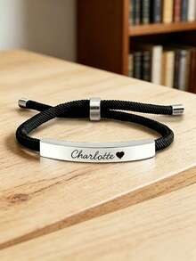 suteyi Personalized Engraved Name Bracelet - Adjustable Black Cord Stainless Steel Bar Wristband Custom Gift For Her/Him - Multicolor - View 9