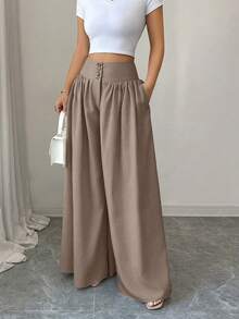 New 2026 Model: Women's Slim-Fit Wide-Leg Trousers With Pockets, Ideal For Spring/Summer. - 駱駝 - 查看 7