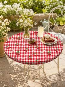 1 buah Taplak Meja Bundar Elastis Motif Cherry & Gingham Musim Panas, Penutup Meja Kain Elastis Kotak-kotak Merah, Pelindung Anti Selip yang Dapat Digunakan Kembali untuk Piknik Luar Ruangan, BBQ Halaman Belakang, Balkon, Dapur & Ruang Makan, Dekorasi Musim Panas Retro yang Lucu - MultiWarna - View 13