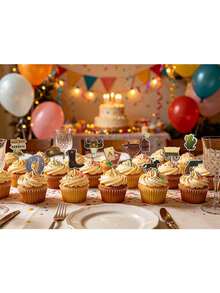12 Pcs Retro Western Cowboy Cupcake Toppers, Wild West Style Cake Picks, Decorations For Birthday Holiday Party Dessert Table - View 4
