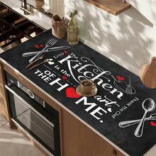 1pc Dish Drying Mat, Coffee Machine Mat, Polyester Fiber Absorbent Mat, Blackboard Style Design, Printed With Kitchen Theme Slogan And Utensils, Heart Pattern, Durable And Highly Absorbent, Suitable For Dining Table, Cafe And Other Scenes, Multi-Purpose Drainage Mat, Home Gift, Tabletop Decor - XYLSD-508 - View 2