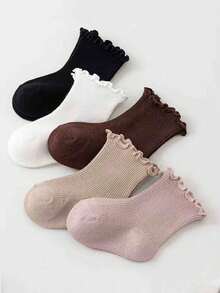 5 Pairs/1 Pair Baby Socks Ruffle Trim Vintage Princess Socks 0-5 Years Old - Multicolor - View 5