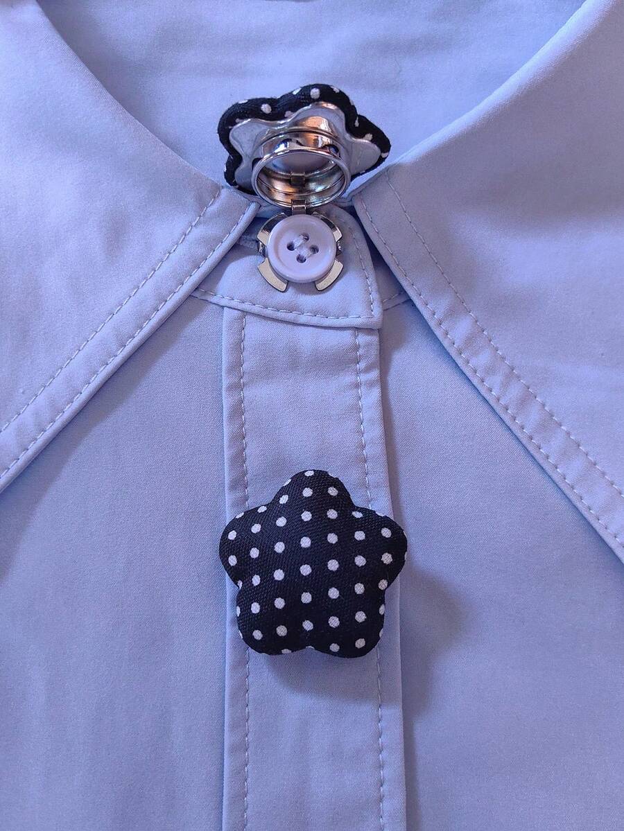 1PC/2PCS Elegant Black Polka Dots Flower Button Covers, Shirts Button Cover Clip On Button Covers Fashion Crystal Cufflinks Cover - Black - View 1