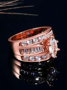 1 buah Cincin Wanita Bertema Kubik Zirkonia, Cocok Sebagai Hadiah Hari Valentine, atau untuk Pesta Pernikahan - Rose Gold - View 5