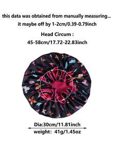 Double Layer Color Block Satin Sleep Cap Wig Cap - Black and Rose Red Large Butterfly Lace Hat - View 5