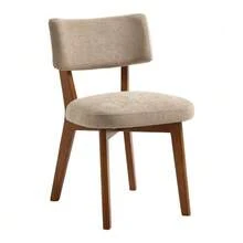 Set Of 2 Mid-Century Modern Style Dining Chairs, Solid Wood Legs, Upholstered Fabric Seat For Kitchen, Dining Room Or Office (Beige Linen) - Khaki - View 1