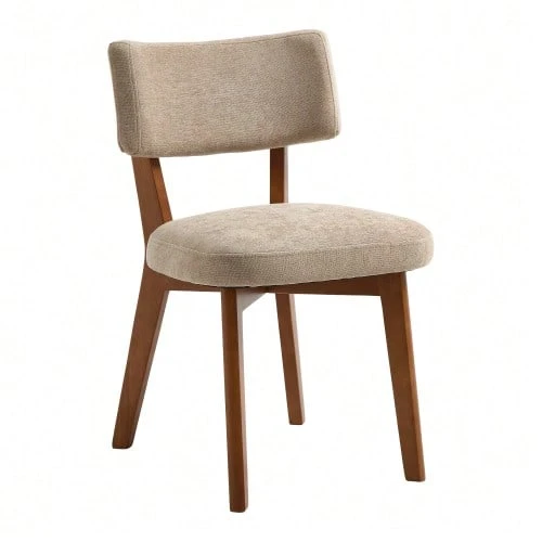 Set Of 2 Mid-Century Modern Style Dining Chairs, Solid Wood Legs, Upholstered Fabric Seat For Kitchen, Dining Room Or Office (Beige Linen) - Khaki - View 1