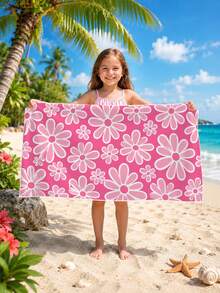 1pc Zouju Pink Children's Beach Towel Bath Towel, Super Absorbent Microfiber Oversized Beach Blanket, Suitable For Travel, Pool, Diving, Surfing, Yoga, Camping, Multiple Sizes, Beach Accessories, Applicable For Beach, Pool, Travel, Camping, Yoga - Multicolor - View 10