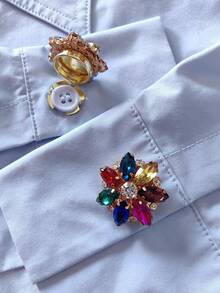 1 pieza/2pcs Juego de botones de flor con strass elegante y colorido, juego de botones para camisa, juego de botones con clip, juego de gemelos de cristal de moda, adecuado para decoración de esmoquin y vestido de novia - Multicolor - Ver 3