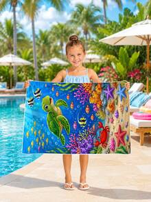 1pc Underwater World Turtle Coral Children's Beach Towel Bath Towel, Microfiber Oversized Beach Blanket, Super Absorbent Bath Towel, Suitable For Travel, Swimming Pool, Diving, Surfing, Yoga, Camping, Multiple Sizes, Beach Accessories, Applicable For Beach, Swimming Pool, Travel, Camping, Yoga - Multicolor - View 7