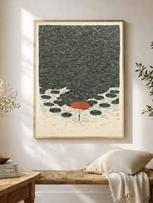 1件蓮花與錦鯉海報，日式植物藝術，日式青蛙撐傘海報，理想禮物，適合臥室、客廳、廚房、牆面藝術、牆面裝飾、家居裝飾、房間裝飾、帆布牆面藝術、海報、帶框牆面藝術，可選框 - 1PCS - 查看 3