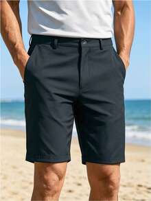1pc Men's Golf Casual Shorts, Breathable Business Formal 5-Inch Shorts With Slant Pockets, Suitable For Outdoor, Golf Course, Home, Travel & Vacation - Dark Grey - View 3