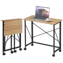 Folding Desk, Small 80cm Folding Desk With Casters, Space-Saving Computer Desk For Home Office, Oak - Natural Color - View 9