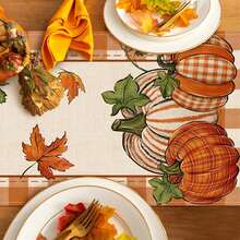 1 Thanksgiving Pumpkin Tablecloth, Autumn Maple Leaf Buffalo Check Farmhouse Kitchen Dining Table Decoration, Autumn Holiday Home Decor Indoor And Outdoor Party Supplies - Coral Orange - View 4