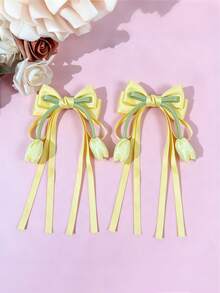 2 piezas Pinzas para el cabello con lazo de tulipán fresco y elegante con cinta de borla - Accesorios para el cabello de princesa versátiles y de alta gama para niñas - Multicolor - Ver 14