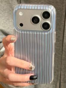 Fashionable Minimalist Striped Water Ripple Phone Case Compatible With IPhone 17 Pro Max, 17 Pro, 17, 16 Pro Max, 16 Pro, 16, 16, 15 Pro Max, 15 Pro, 15 Pro Max, 15, 14, 13, 12 Cute Line Anti-Drop Back Cover - Blue - View 1