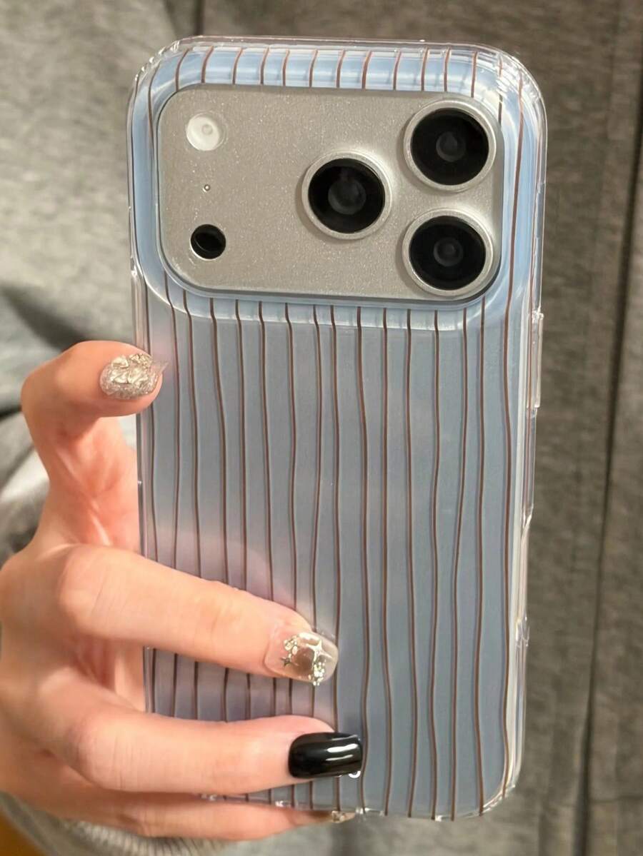 Fashionable Minimalist Striped Water Ripple Phone Case Compatible With IPhone 17 Pro Max, 17 Pro, 17, 16 Pro Max, 16 Pro, 16, 16, 15 Pro Max, 15 Pro, 15 Pro Max, 15, 14, 13, 12 Cute Line Anti-Drop Back Cover - Blue - View 1