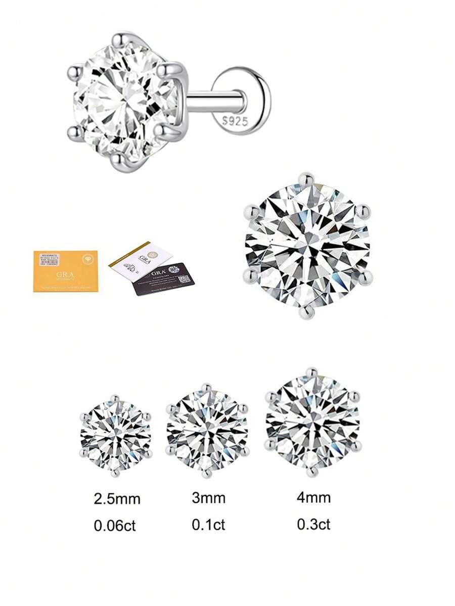 1件莫桑鑽耳釘女款與男款,0.03-0.3CT S925純銀低過敏耳環,婚禮珠寶,D色,VVS1淨度 - 銀色 - 查看 1