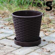 Maceta tejida de bambú grueso, maceta de estilo nórdico para interiores/exteriores, maceta de plástico con agujero de drenaje y bandeja, adecuada para plantar hiedra, suculentas y otras plantas en maceta - Multicolor - Ver 14