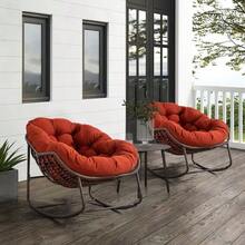 Outdoor Rattan Rocking Chair With Padded Cushion, For Porch, Living Room, Patio, Garden, Orange - Orange - View 6