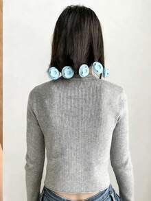 6 buah alat pengeriting rambut untuk penggunaan di rumah, DIY gaya rambut keriting alami yang kreatif, alat penata rambut silikon warna solid, gaya baru untuk semua musim. - MultiWarna - View 6