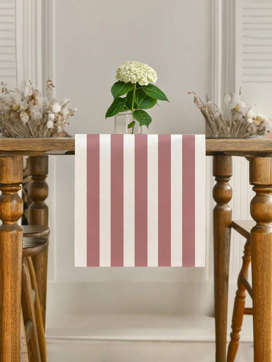 1pc,Bohemian Style,Minimalist Striped Table Runner,Microwave Dust Cover,Protective Cover,Rectangular Tablecloth,Washable,Suitable For Home Dinner,Coffee Table,Kitchen And Dining Room Decor,Dining Table Decor Party And Scene Decoration,Home Decor,Outdoor Patio Table Runner Decor,Entryway Decor,Fireplace Mantel Decor - Smoked Rose Pink - View 1