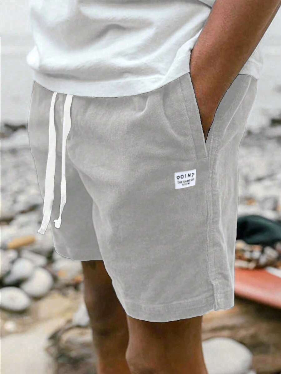 Lightweight Corduroy Polyester Fabric Casual Loose Solid Color Summer Men's Drawstring Shorts, Suitable For Outdoor & Commuting