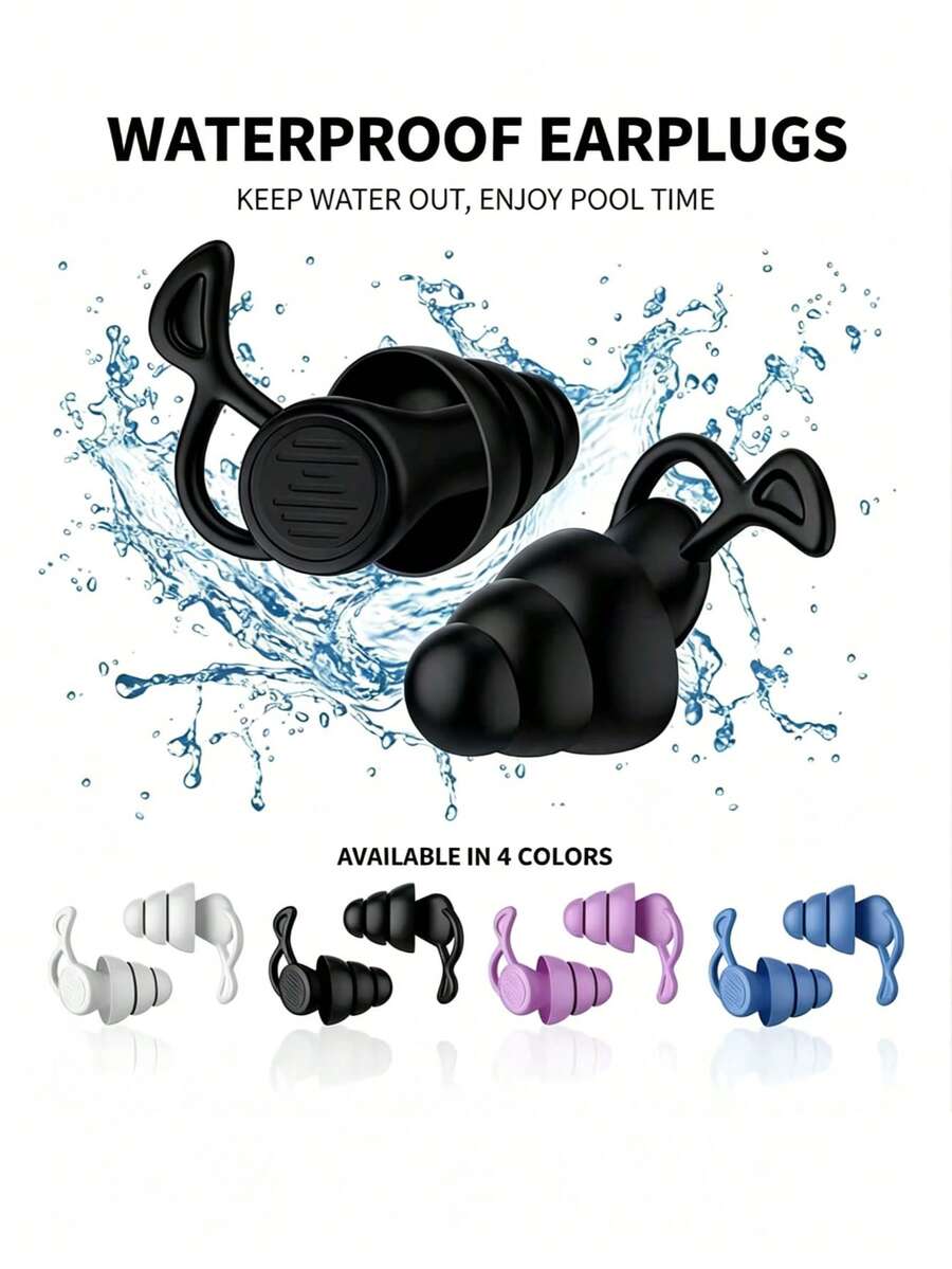 1 par de tapones para los oídos de silicona reutilizables, reducción de ruido, bloqueo de ronquidos & natación cómoda, descanso nocturno tranquilo, adecuado para natación, deportes acuáticos, viajes - Multicolor - Ver 1