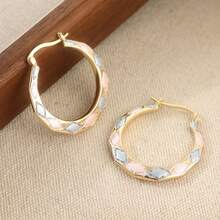 Pendientes de aro redondos brillantes de moda, estilo de apertura y cierre de tres colores, elegantes y versátiles para todas las ocasiones - Dorado - Ver 3