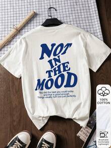 2026 "No estoy de humor" Gráfico blanco 100% algodón de manga corta, uso casual de verano, inspiración de atuendo de regreso a la escuela - Blanco - Ver 1