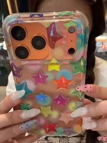 Cute Y2K Gradient Colorful Randomly Arranged Star Transparent Glitter Phone Case Compatible With IPhone 16 15 14 13 12 11 Pro Max Cute Candy Color Shockproof Soft Shell - Color - View 5