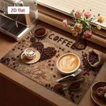 1pc Dish Drying Mat, Coffee Machine Mat, Coffee Theme Print, Coffee Bean Heart Shape, With Latte Art And Coffee Powder Elements, Highly Absorbent And Durable, Suitable For Dining Table, Coffee Shop And More, Multipurpose Drainage Mat, Home Gift, Tabletop Decor - XYLSD-504 - View 3