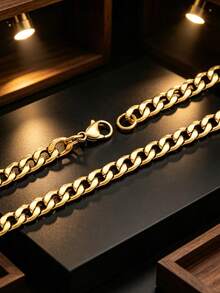 Fashionable Men's Stainless Steel Waterproof Non-Fading Chain Necklace, Simple Gold Silver Color, Gift For Him - Multicolor - View 17